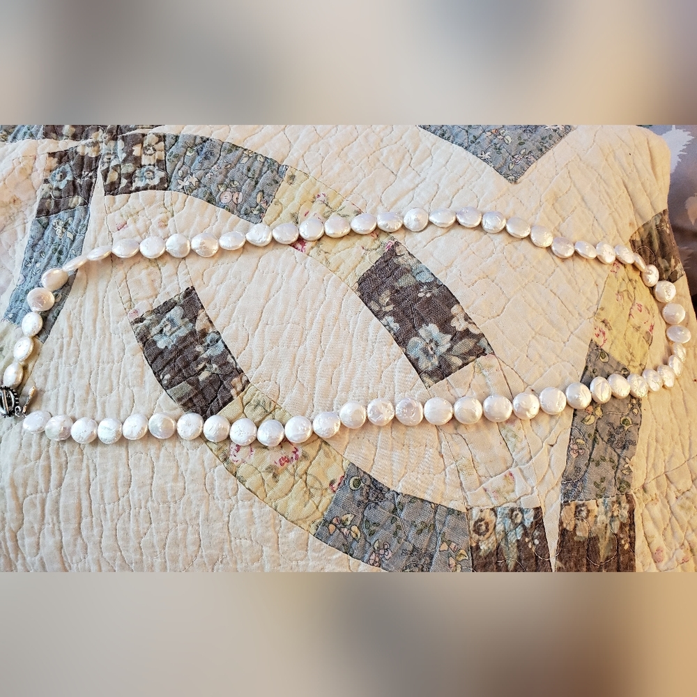 31" coin pearl necklace w/Silver clasp